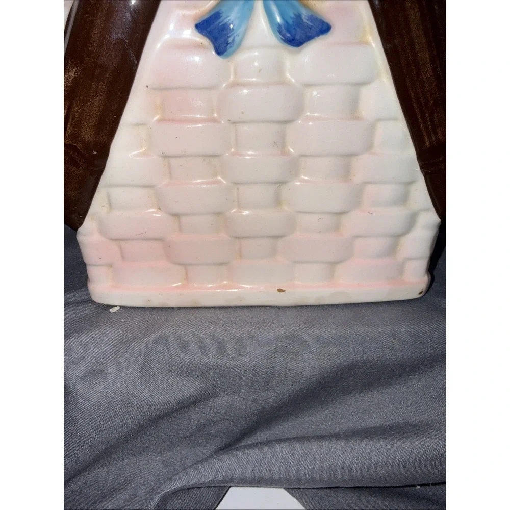 Vintage Napco MCM Basket Weave Cookie Jar w/ Lid With Bla&whit Puppy Basket Pink